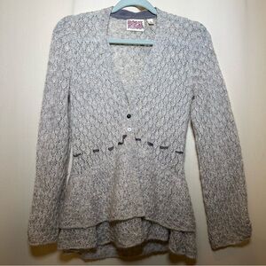 ROSIE NEIRA Anthropologie Cardigan Mohair Wool Blend Button Layered Ribbon Small